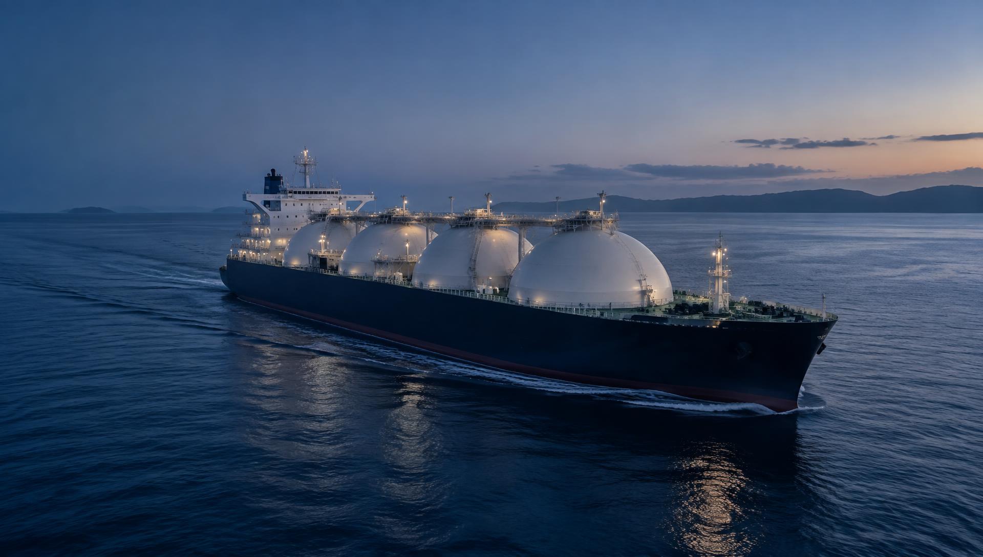 LNG carrier at sea during blue hour